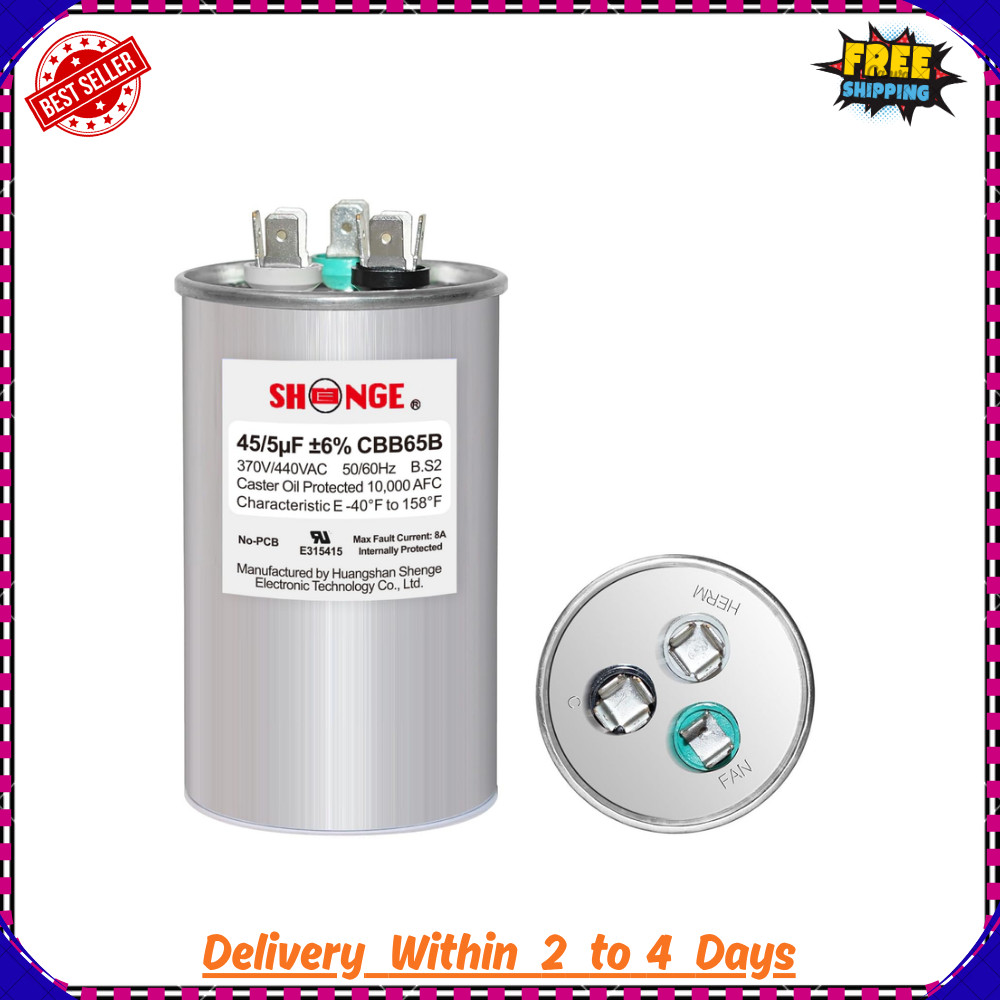 45+5 uF 45/5 MFD 370V 440V AC CBB65 Dual Run Round Capacitor HVAC Condenser