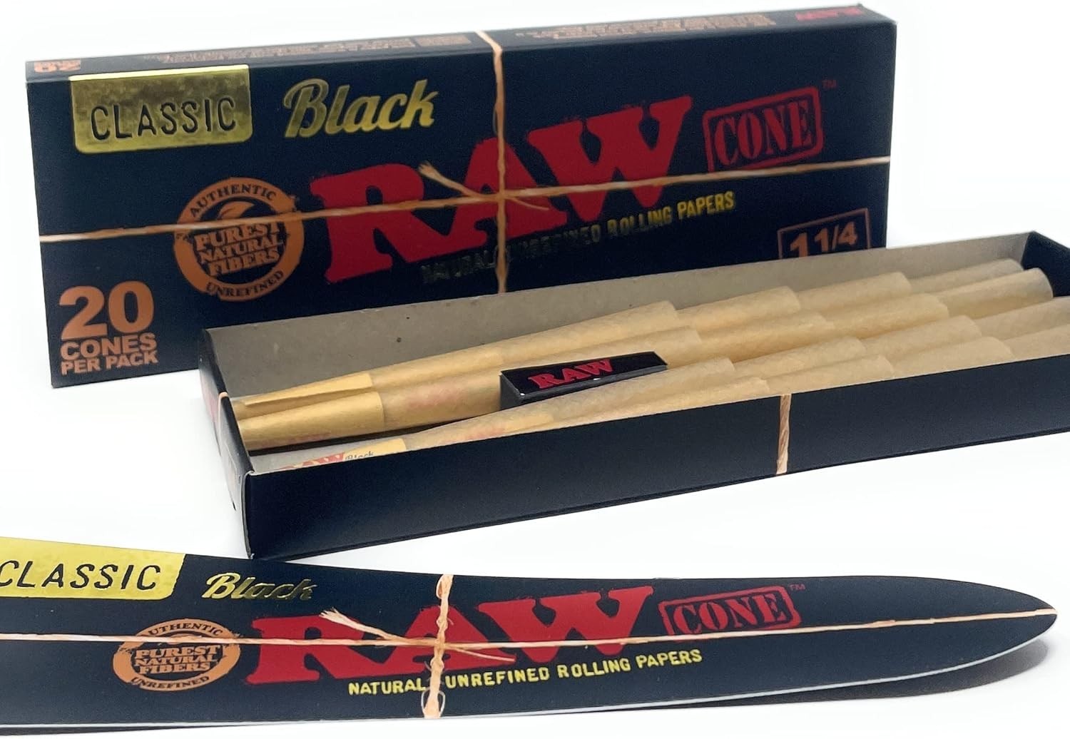 RAW Magnetic Ashtray + BIC Lighter + RAW Black 1 1/4 Cones 20Ct + Cone Loader