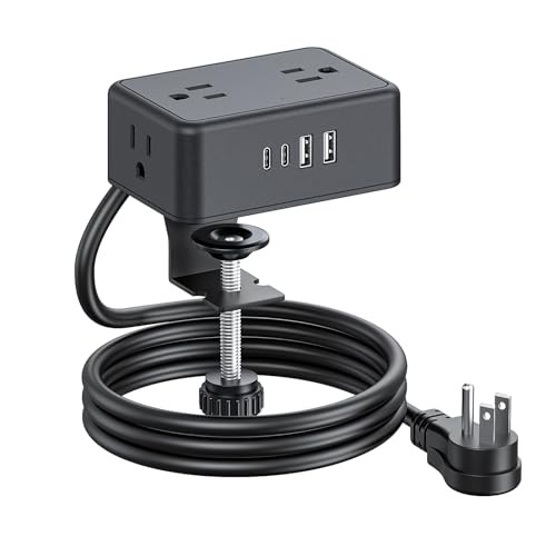 Desk Clamp Power Strip 4AC Outlet 2USB-C Ports,2 USB-A Ports,Desktop 4AC-2A2C