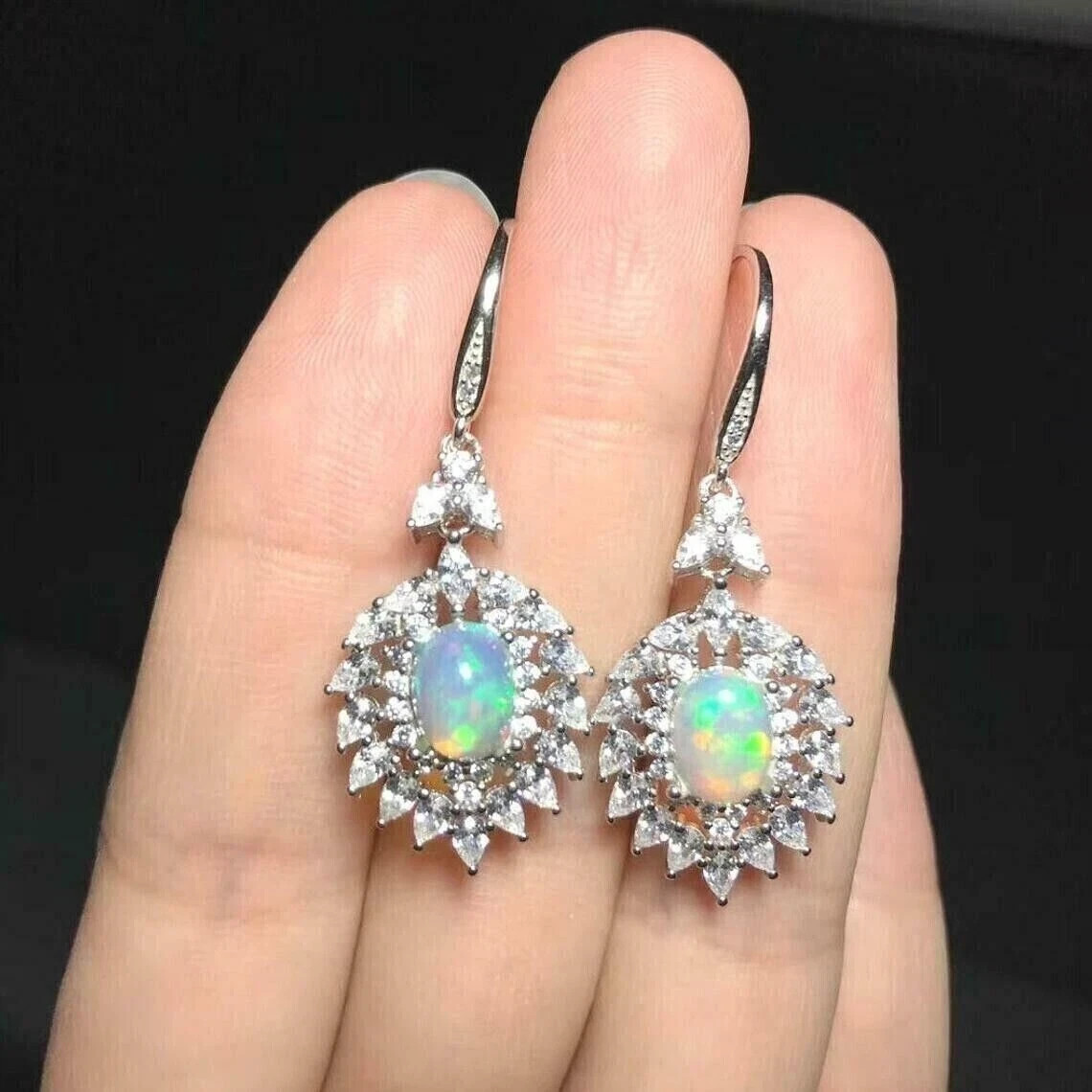 3Ct Oval Cut Fire Opal Drop/Dangle Earrings 14k Yellow Gold Plated