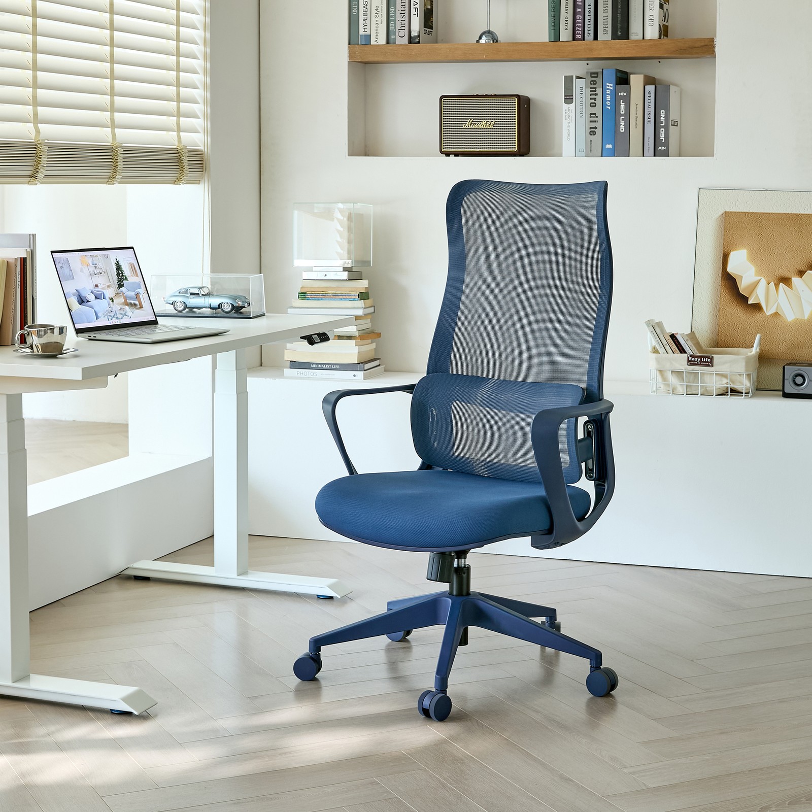 Colorful Office Chair Mesh Breathable High Back Adjustable Lumbar Support Blue
