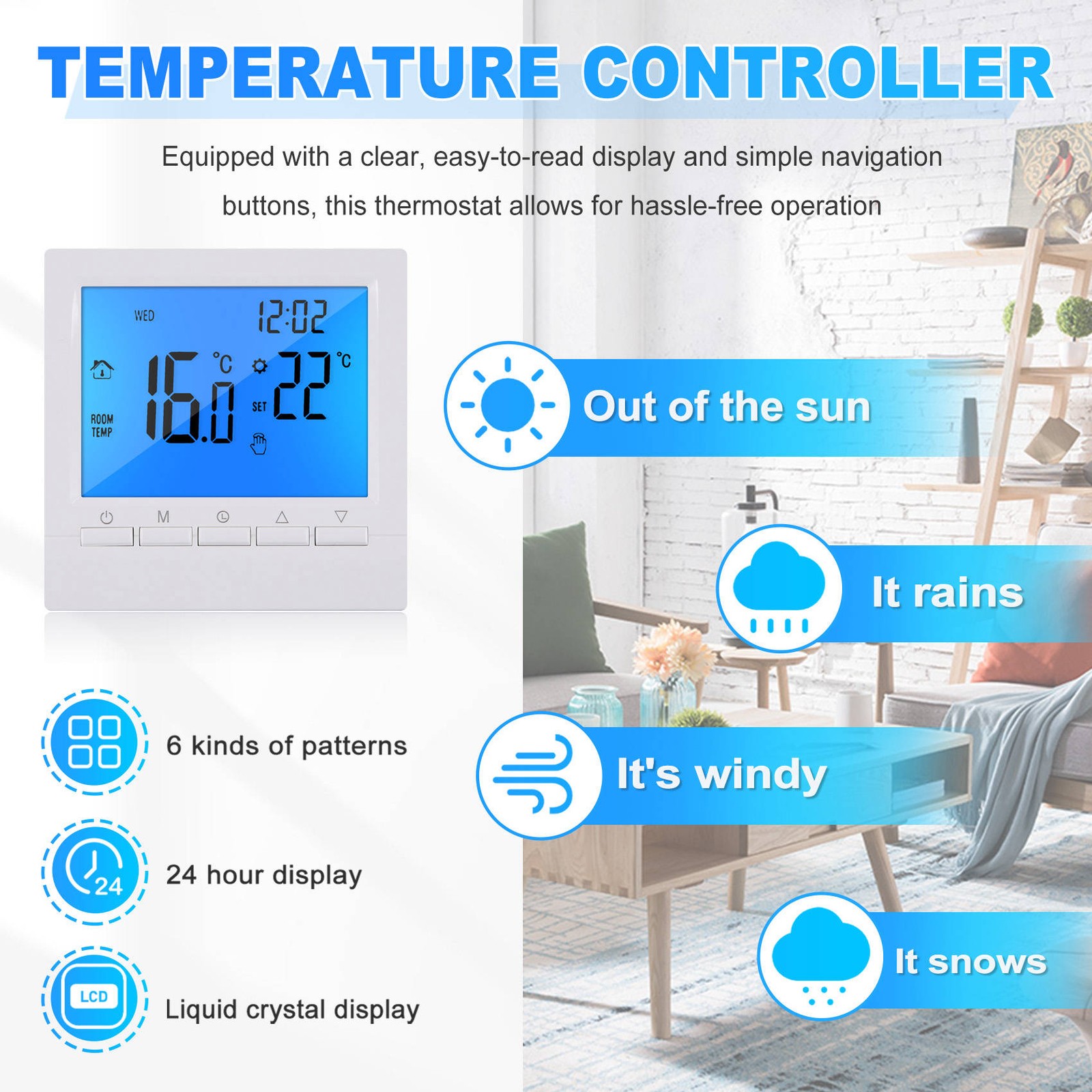 Programmable Digital Thermostat 3A Weekly Room Temperature Controller for4849
