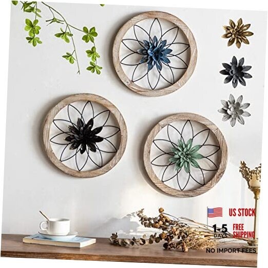 3 Piece Round Farmhouse Wall Decor with 6 Piece Interchangeable black wheel