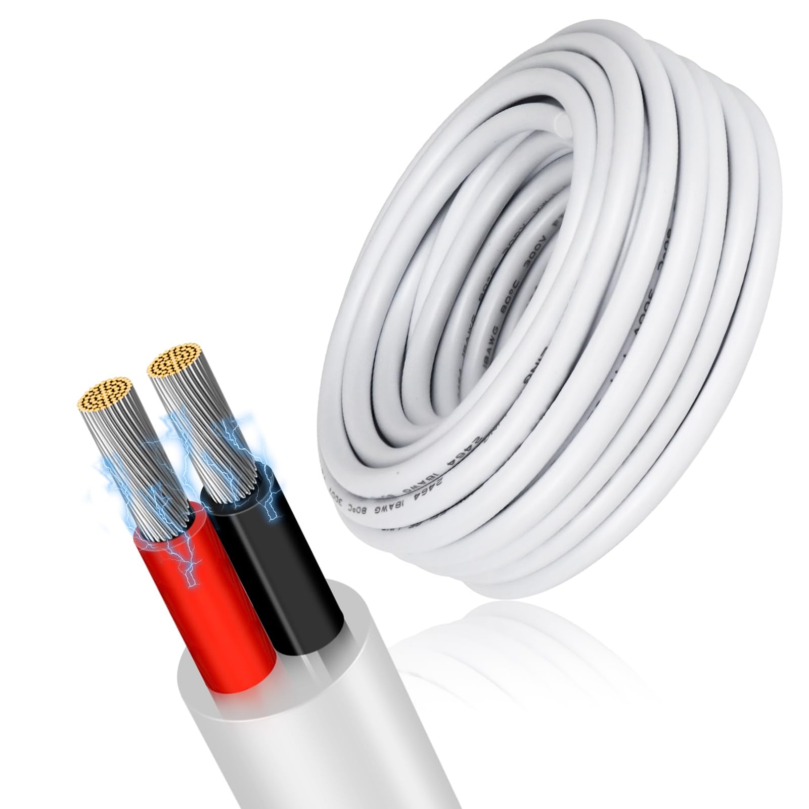 18 Gauge 2 Conductor Electrical Wire, 16.4FT Low Voltage 18/2 Tinned Copper S...
