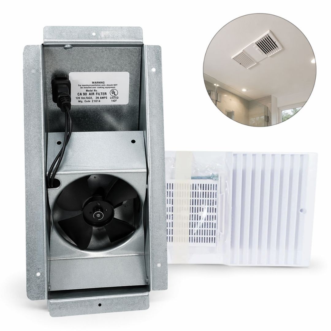 Ductless Exhaust Fan Grille, Motor Metal Mount Housing Filter Cartridge - WHITE