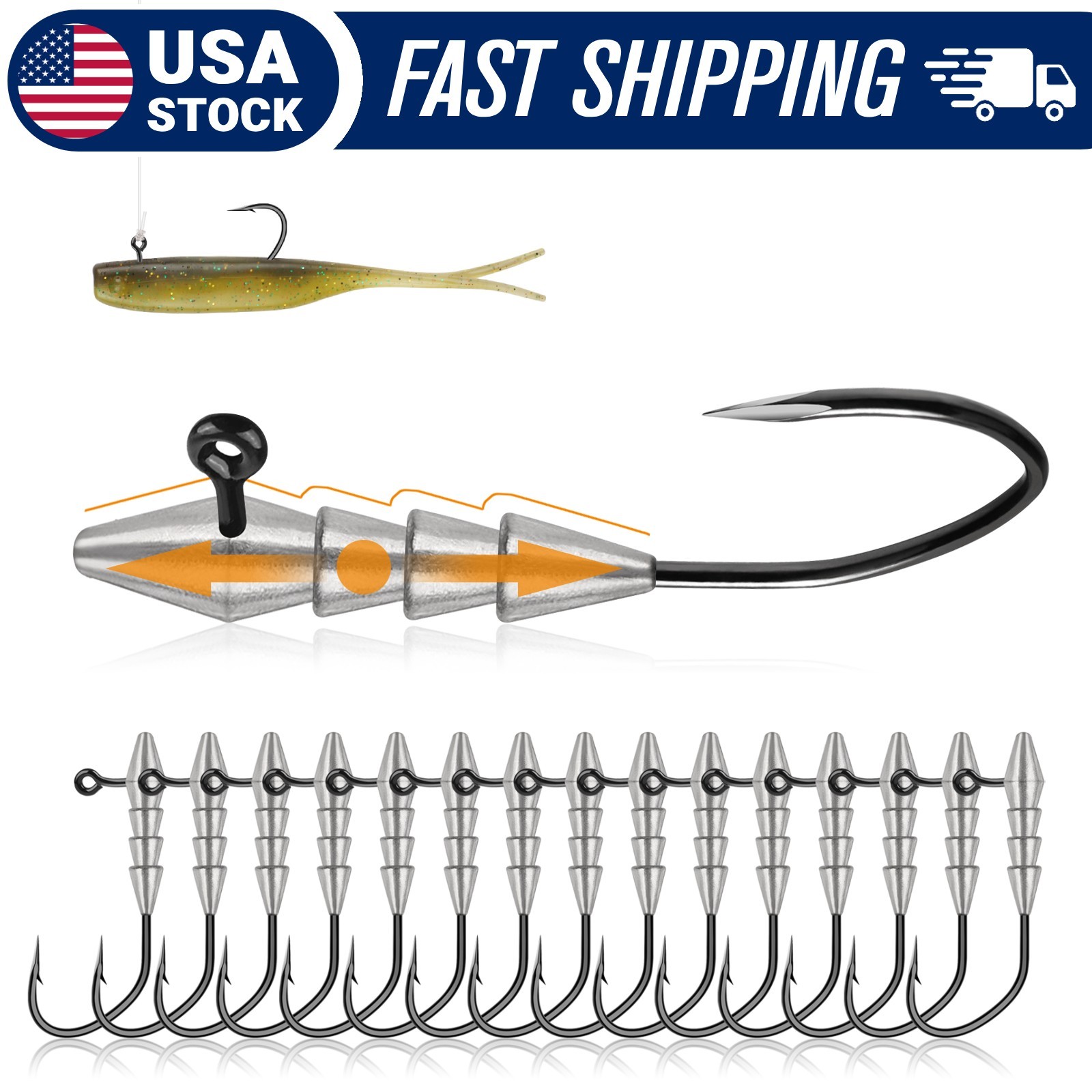 15PCS Dovesun Hover Rig Jig Head 1/8oz – Smooth Mid-Strolling for Bass