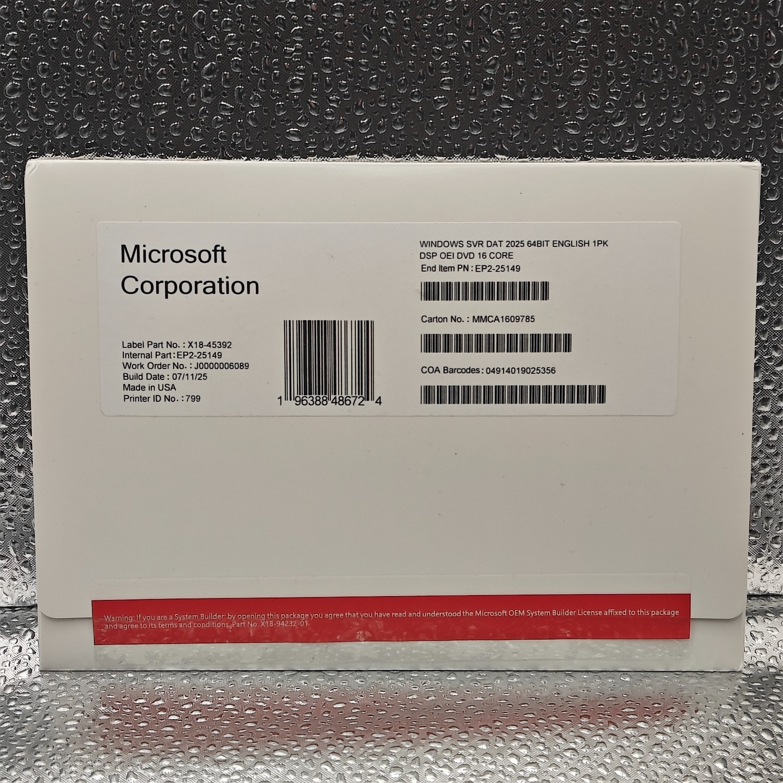 Microsoft Windows Server 2025 Datacenter - Genuine OEM License (16 Core)