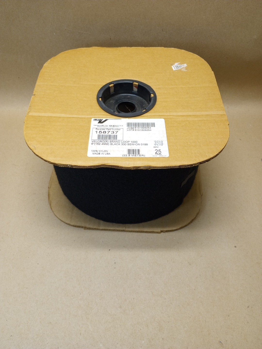 6" Wide VELCRO® Brand Loop Side Only - Sew-On Type - 25 YARDS - Uncut Black