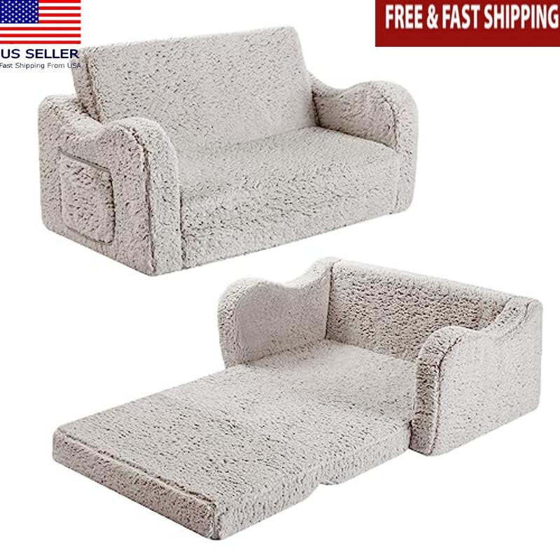 Kids Sherpa Toddler Chair 2-in-1 Convertible Sofa Lounger 18M  Gift Toy New