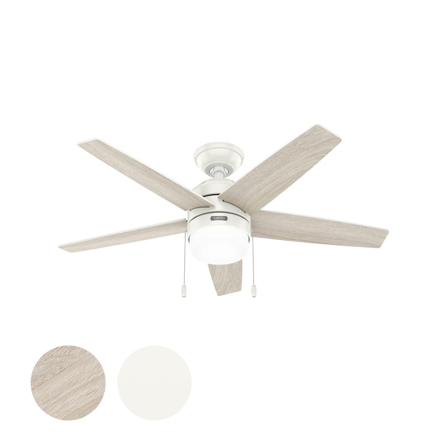 Hunter Fan 44 in Indoor Fresh White Ceiling Fan with Light and Pull Chain Indoor