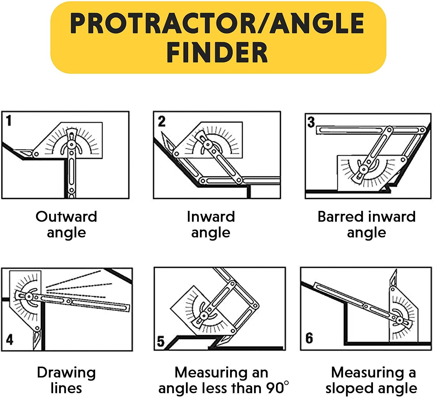 29 Plastic Protractor and Angle Finder, Outside, Inside, Sloped Angles, 0° to 18