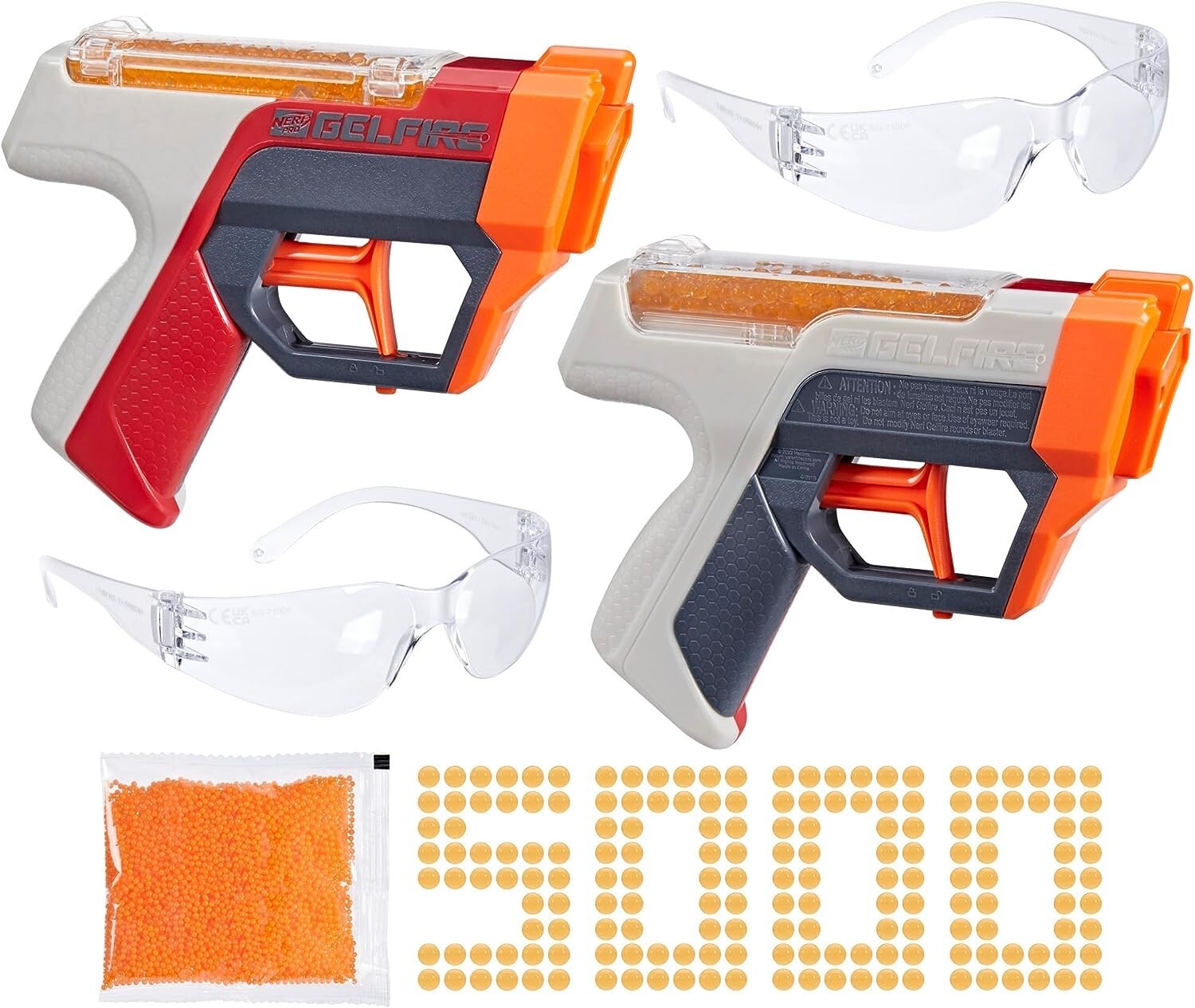 NERF Pro Gelfire Dual Wield Pack, 2 Blasters, No-Prime Fire, 5000 Rounds, Goggle
