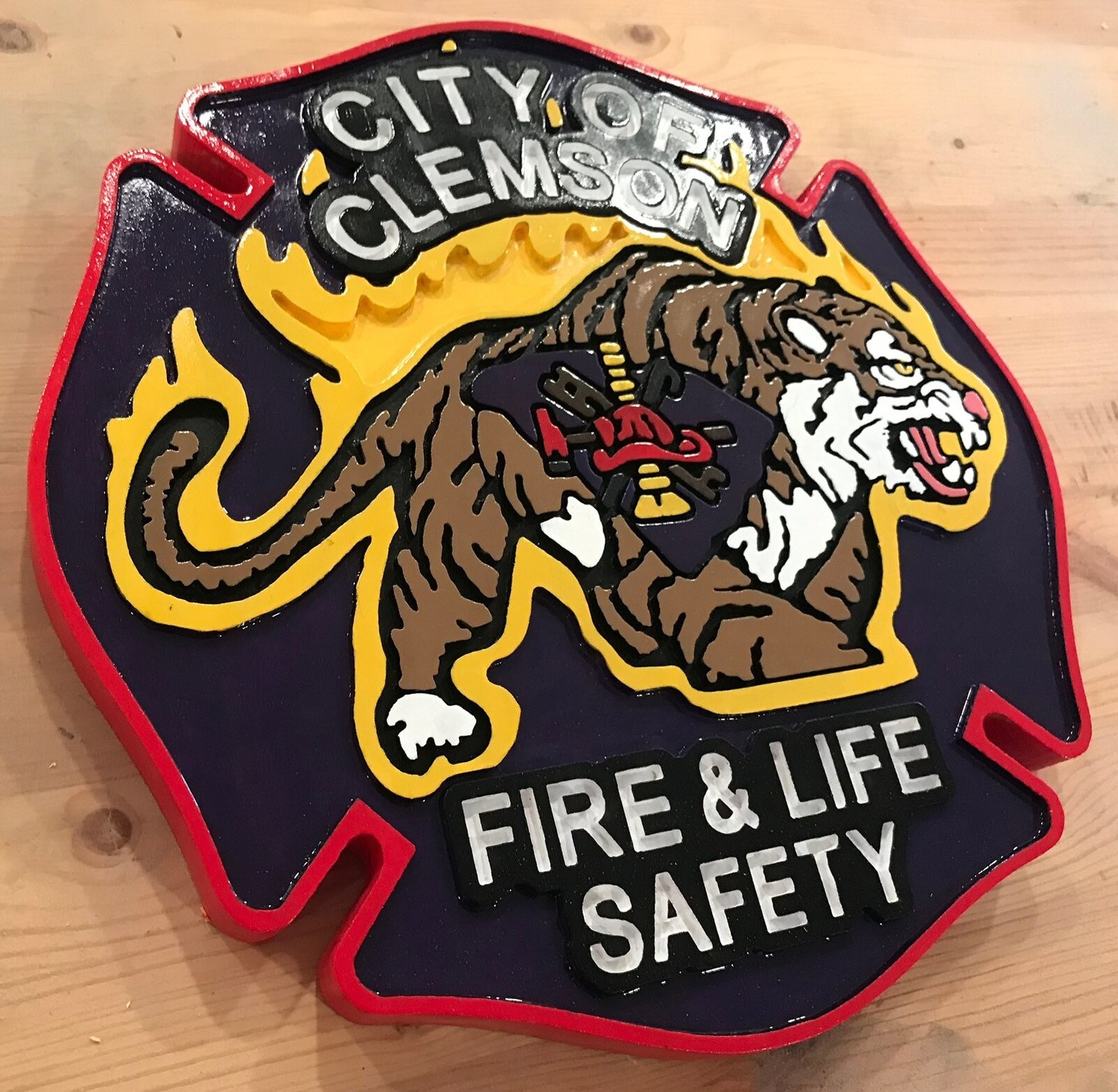 Fire Department Clemson 3D routed carved wood patch plaque sign Custom
