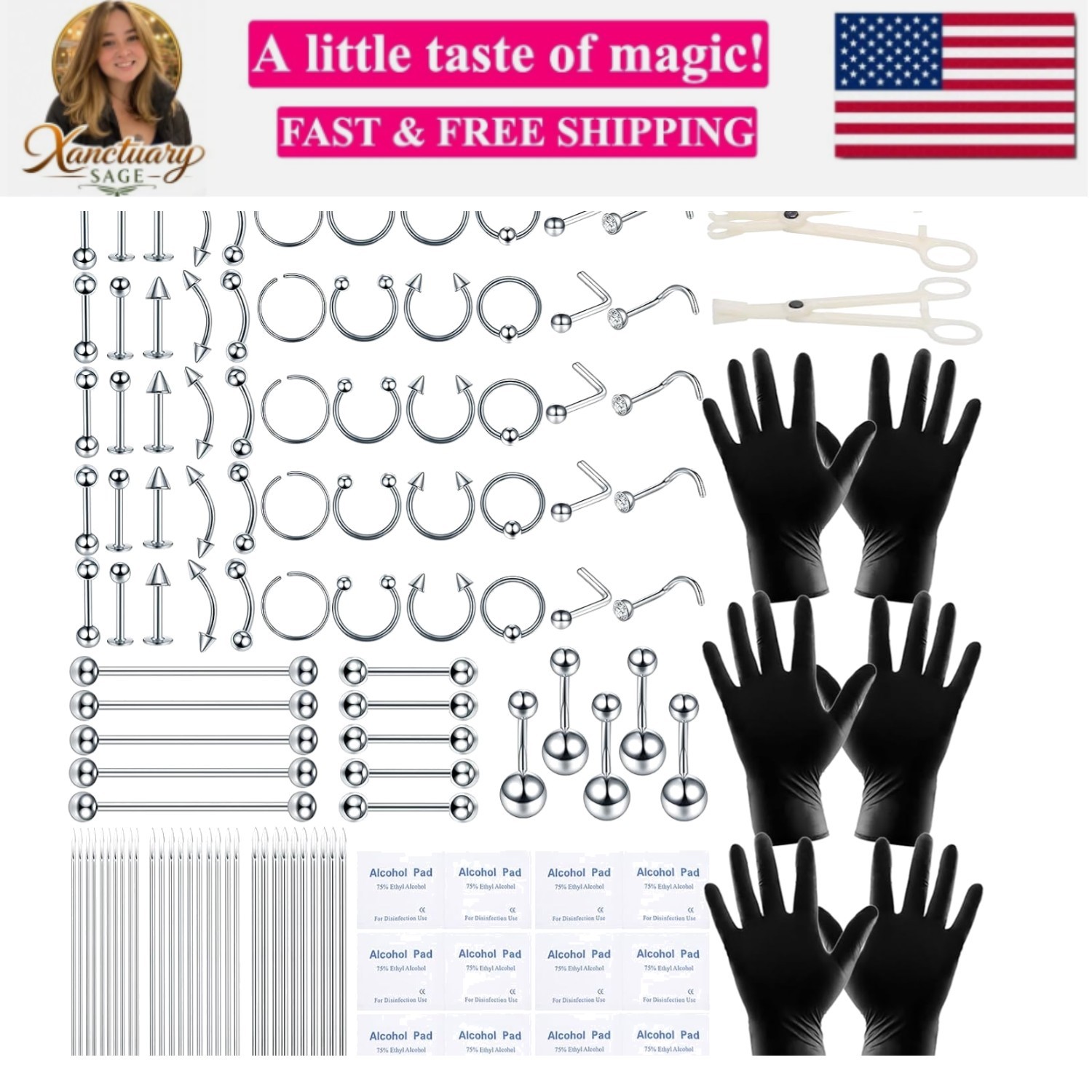 120PCS Body Piercing Kit Surgical Steel 14G 16G 20G BCR CBR Labret Lip Rings ...