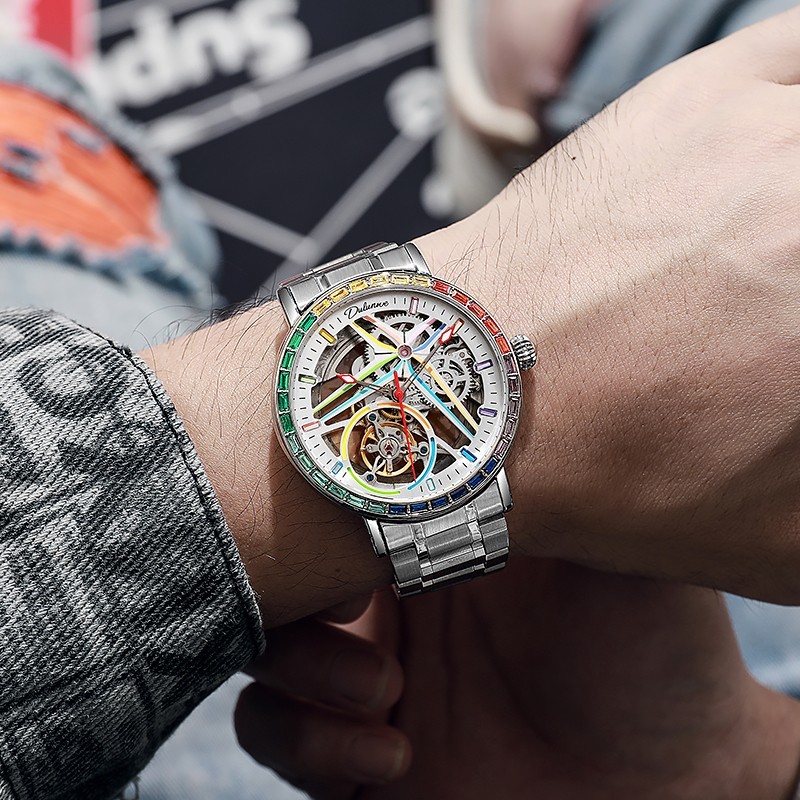 Men's Luminous Waterproof Watch Automatic Mechanical Skeleton Flywheel Watch