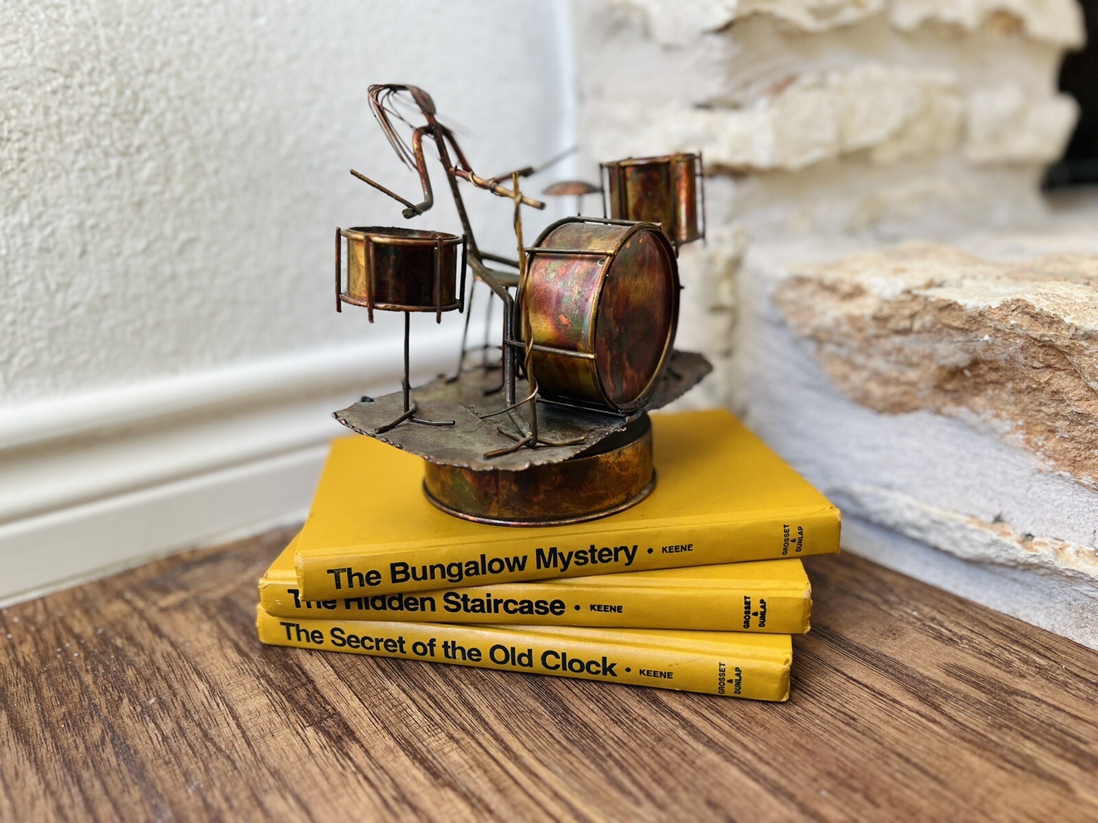 1969 Tiny Copper Music Box Drums And Drummer Set For Home Decor