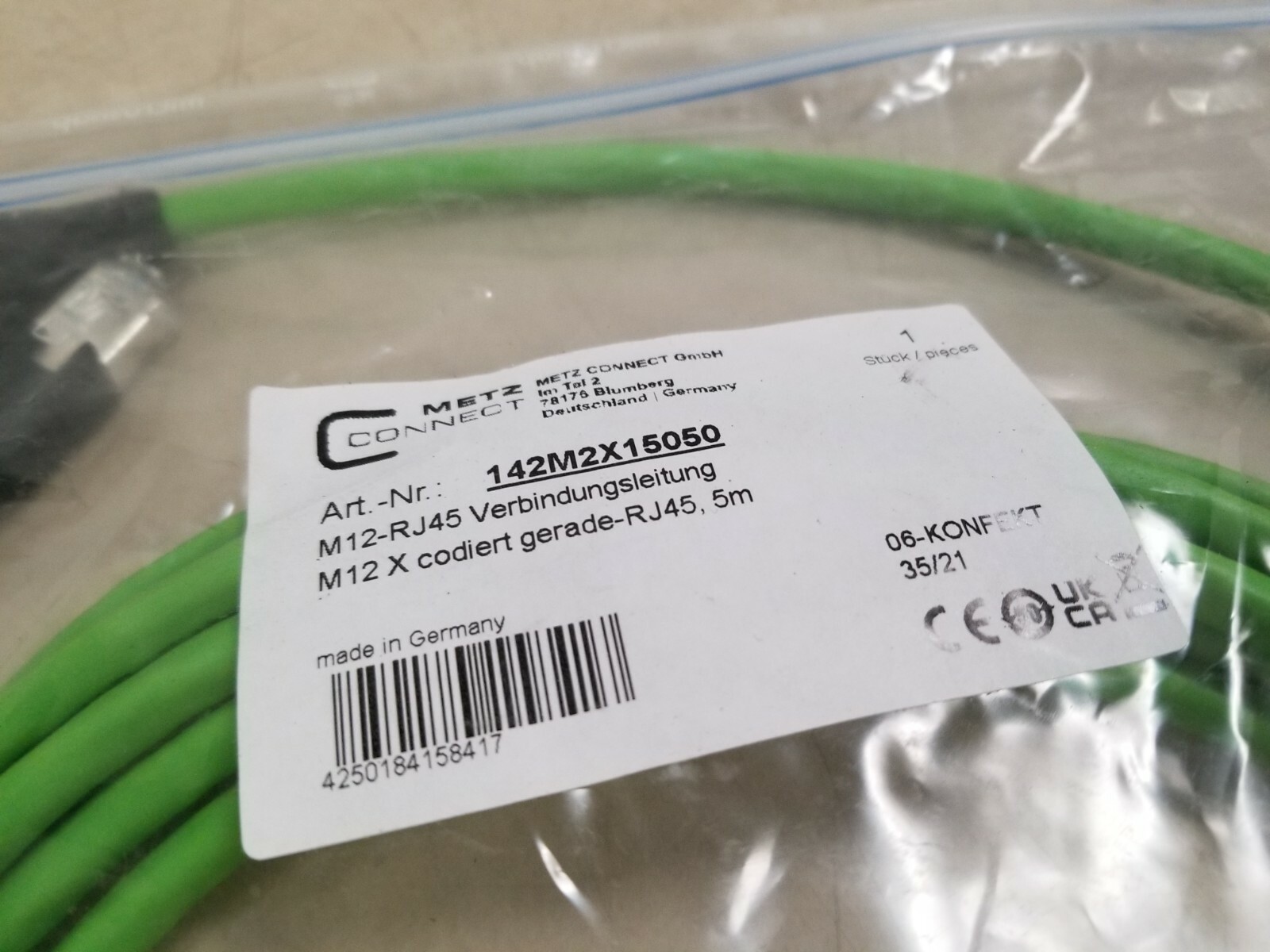 METZ CONNECT M12 ETHERNET CABLE 142M2X15050