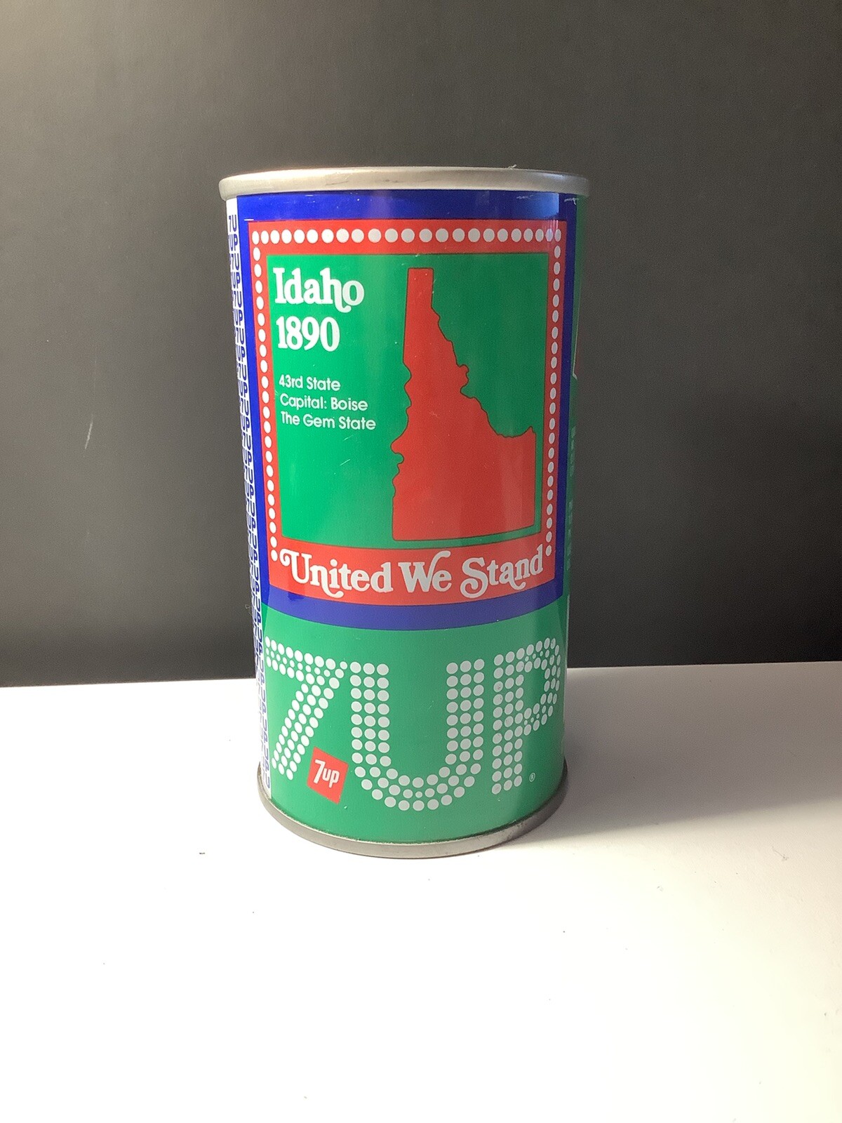 7UP 12oz Soda Can IDAHO 1890 United We Stand Collection Empty 🥤