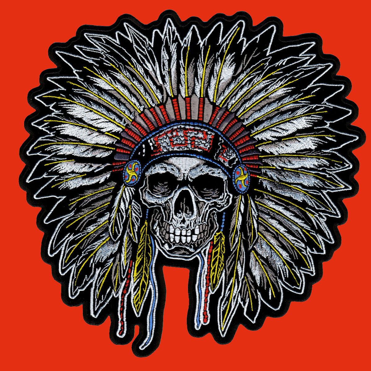 Indian Skull  EMBROIDERED IRON ON 4 INCH  BIKER PATCH