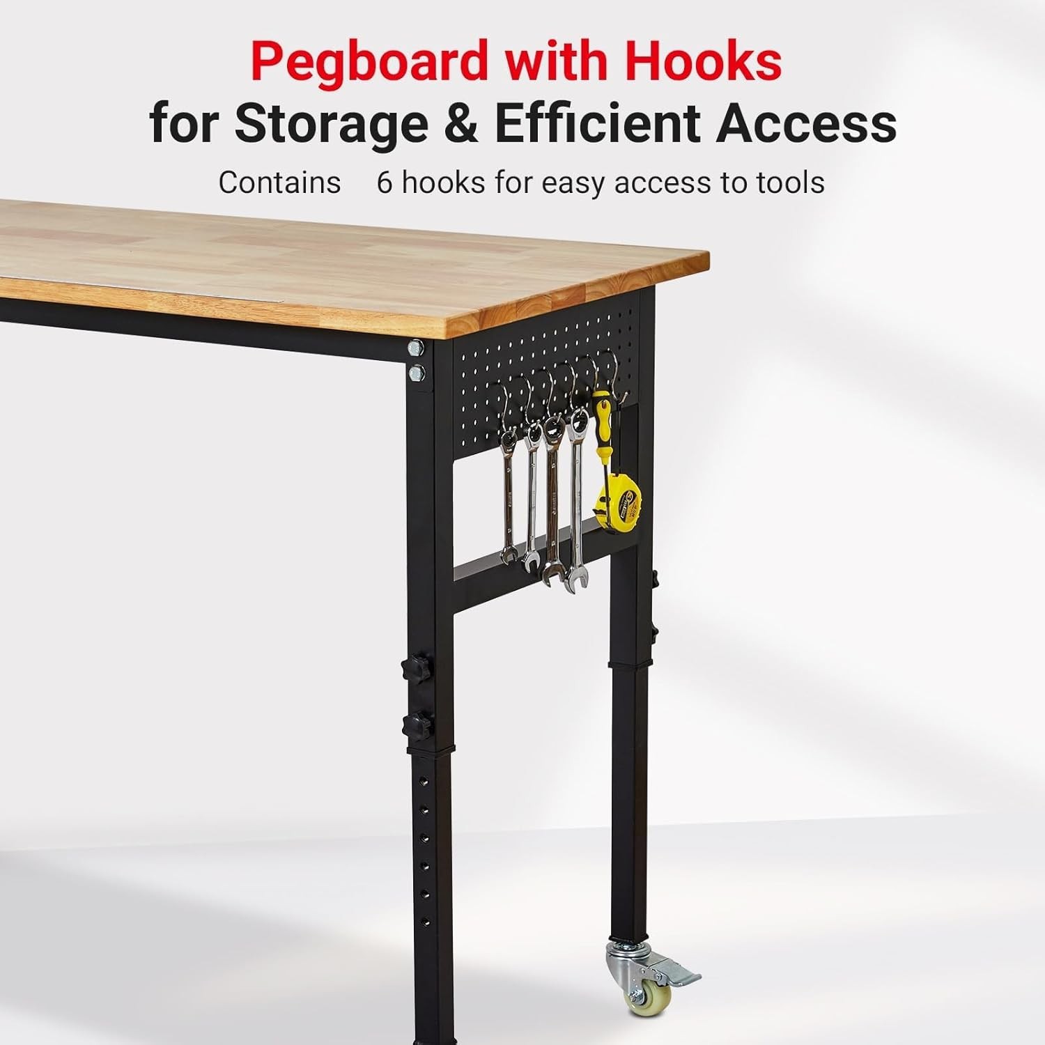 48" Adjustable Workbench with Scale, Pegboard and 6 Hooks, Adjustable Height
