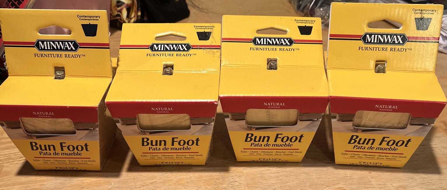 Set of 4 - Minwax Natural Colored Furniture/Couch/Chair Bun Foot NIP 3 x 3.5"