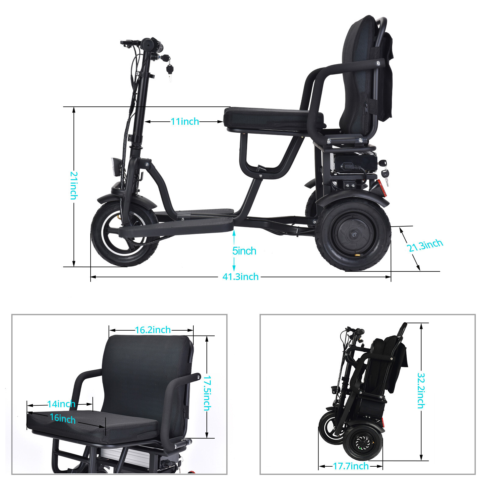 3 Wheel Folding Mobility Scooter Power Wheel Chairs Electric Long Range Portable