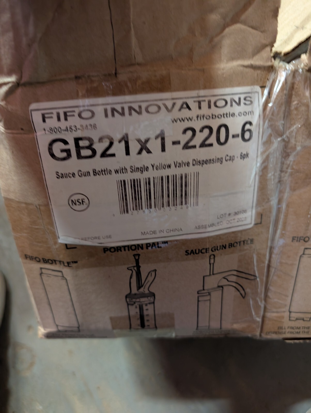 FIFO Single Valve Bottle GB21X1-220-6, 6-Pack