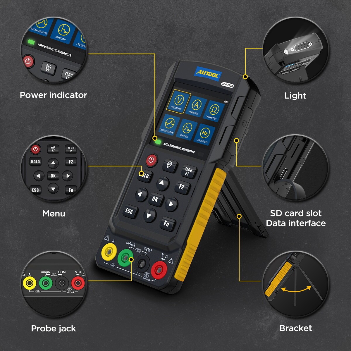 AUTOOL DM301 Digital Electrical Multimeter AC/DC Voltage Current Detector Kit US