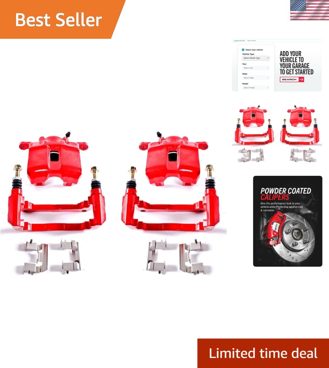 Front S2584 Red Powder Coated Calipers - Easy Install, Fits Multiple Vehicles