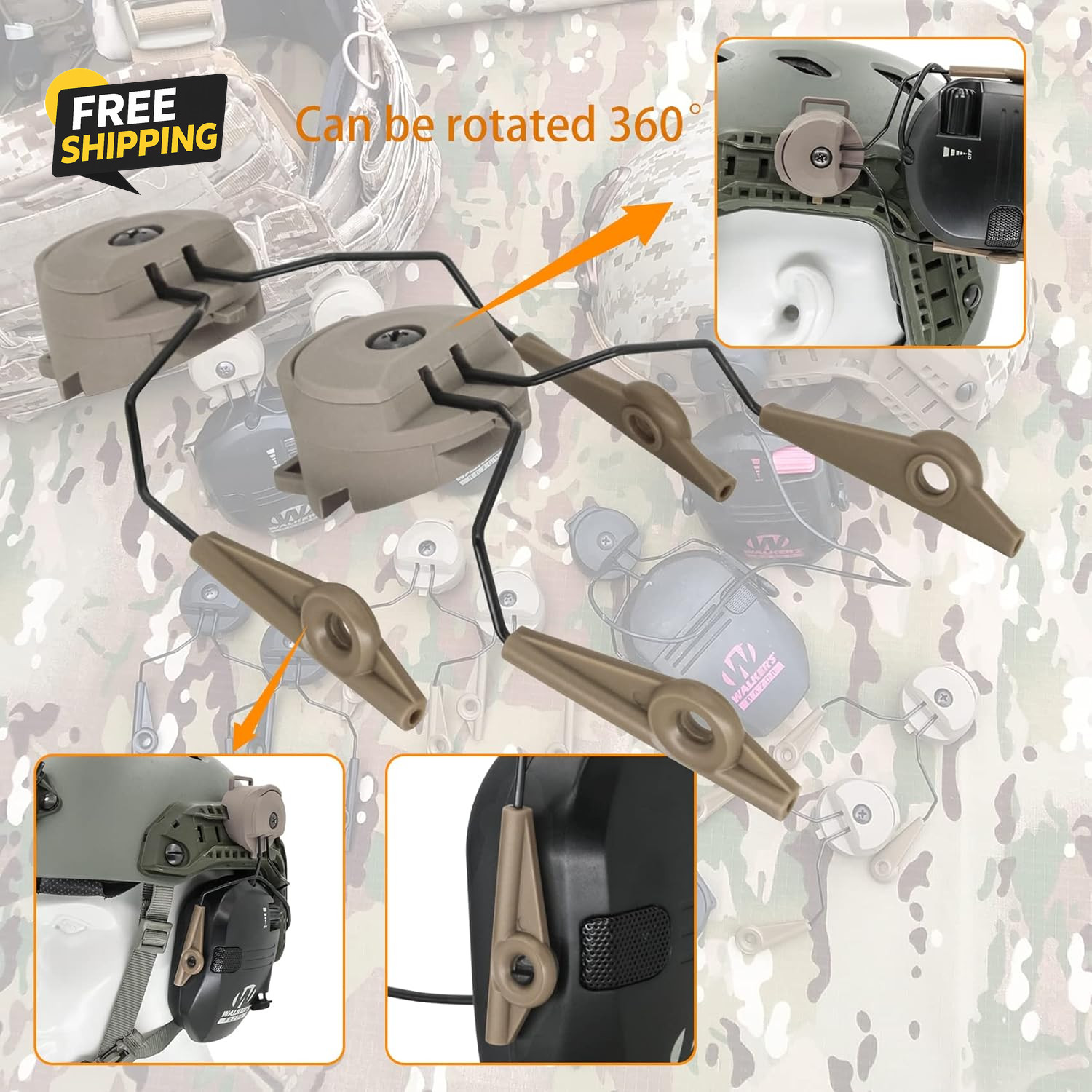 ARC Rail Adapters Accessories for Walker Electronic Earmuffs,1Pair Tan Mounting