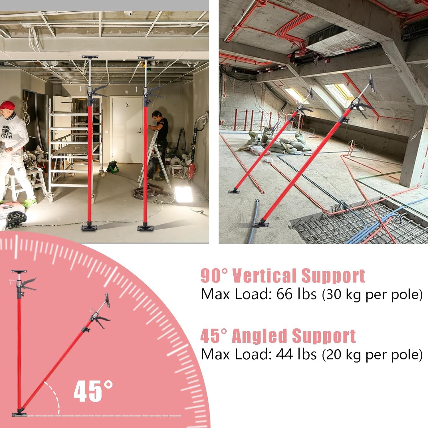 Cabinet Jack Support Pole, 45-114" Adjustable Steel 3rd Hand Support System Rod