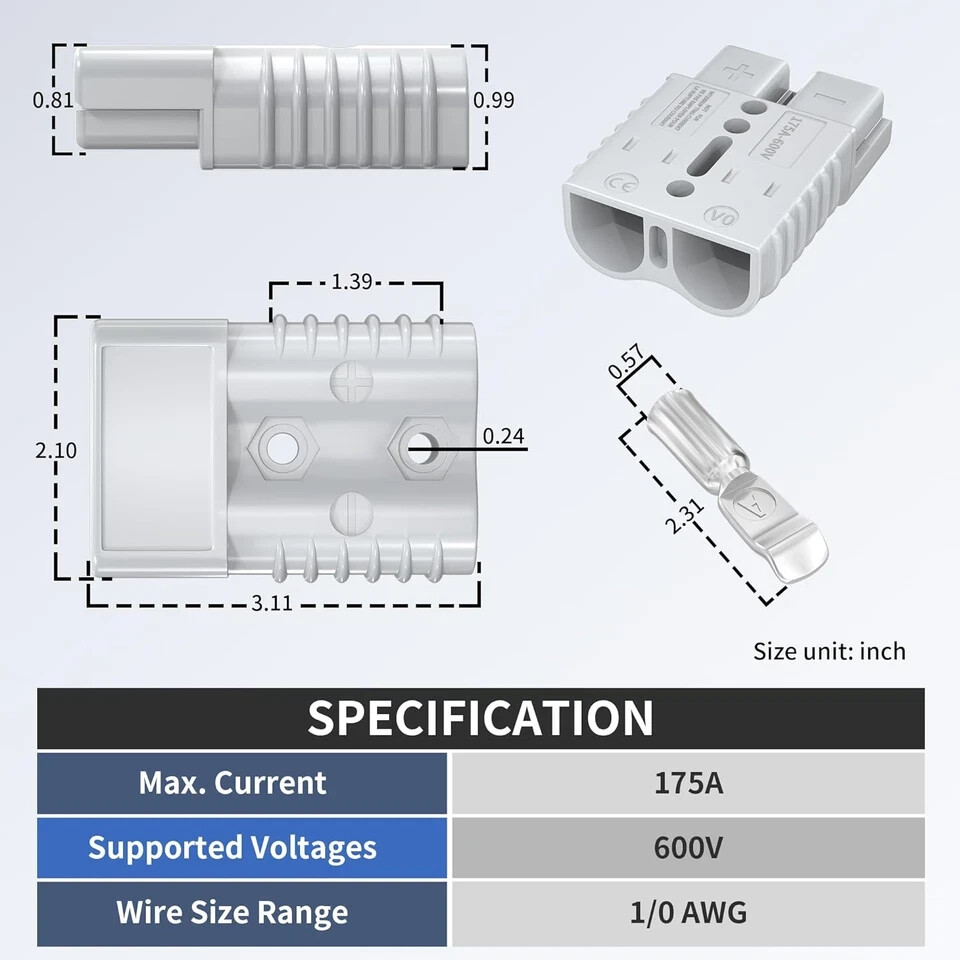 Conector Rapido 175Amp Para Bateria 12V Kit Conector Para Remolque 2 Piezas