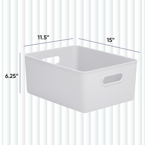 Superio 15L Medium Ribbed Storage Bin- Plastic Storage Bin (6 Pack White Smoke)