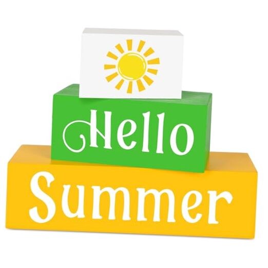 COCHIE Wooden Hello Decorations Table Sign, Sunshine Beach Table Top Summer