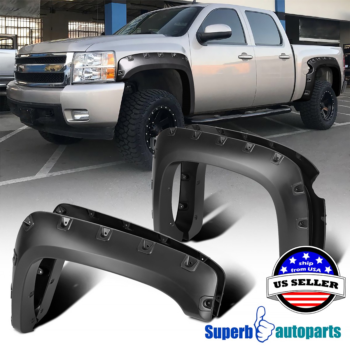 Fit 2007-2013 Silverado 1500 Fleetside 5.8' Short Bed Pocket Style Fender Flares