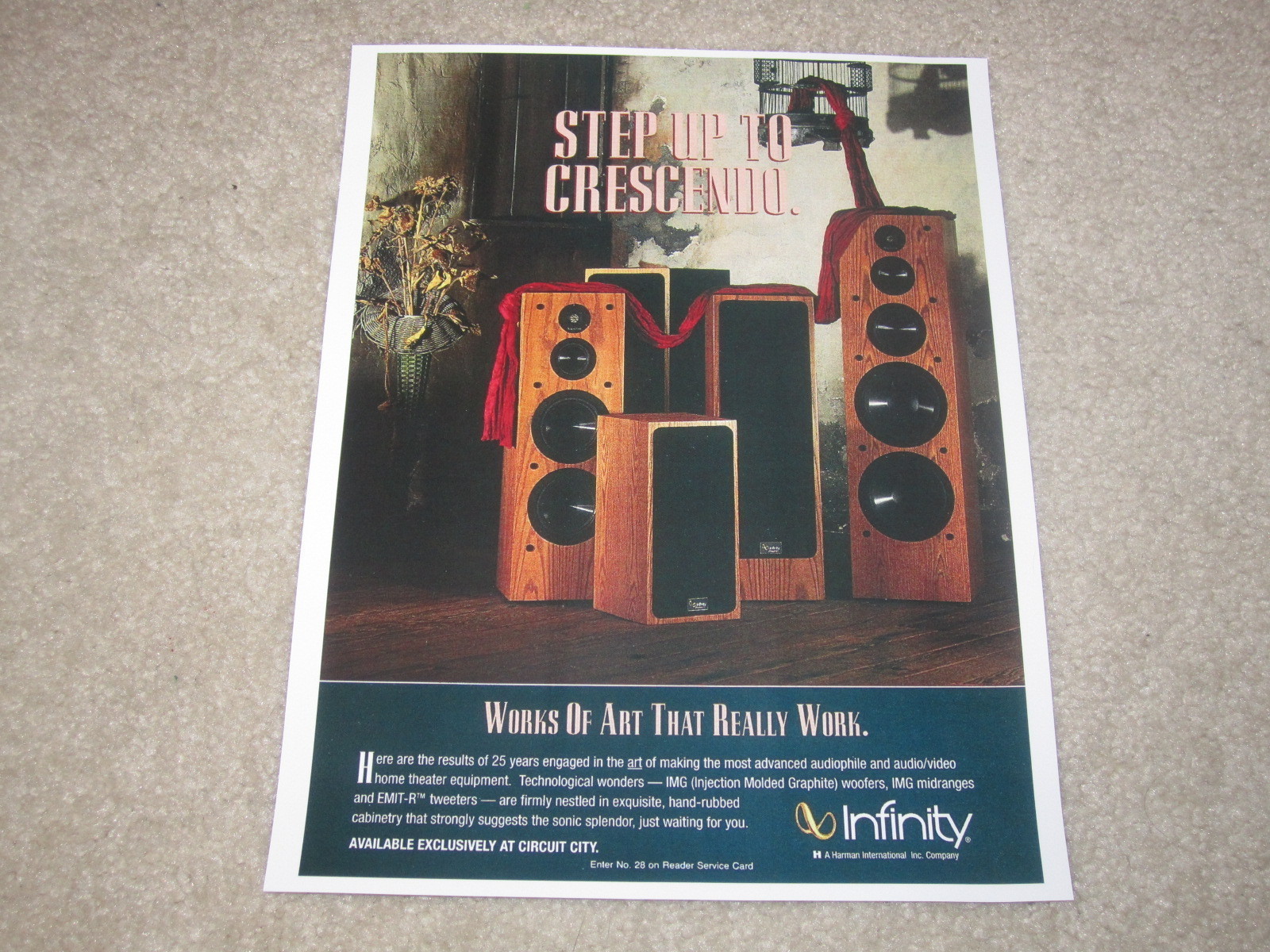 Infinity Crescendo Series Ad, 1994, Entire Line, 1 page