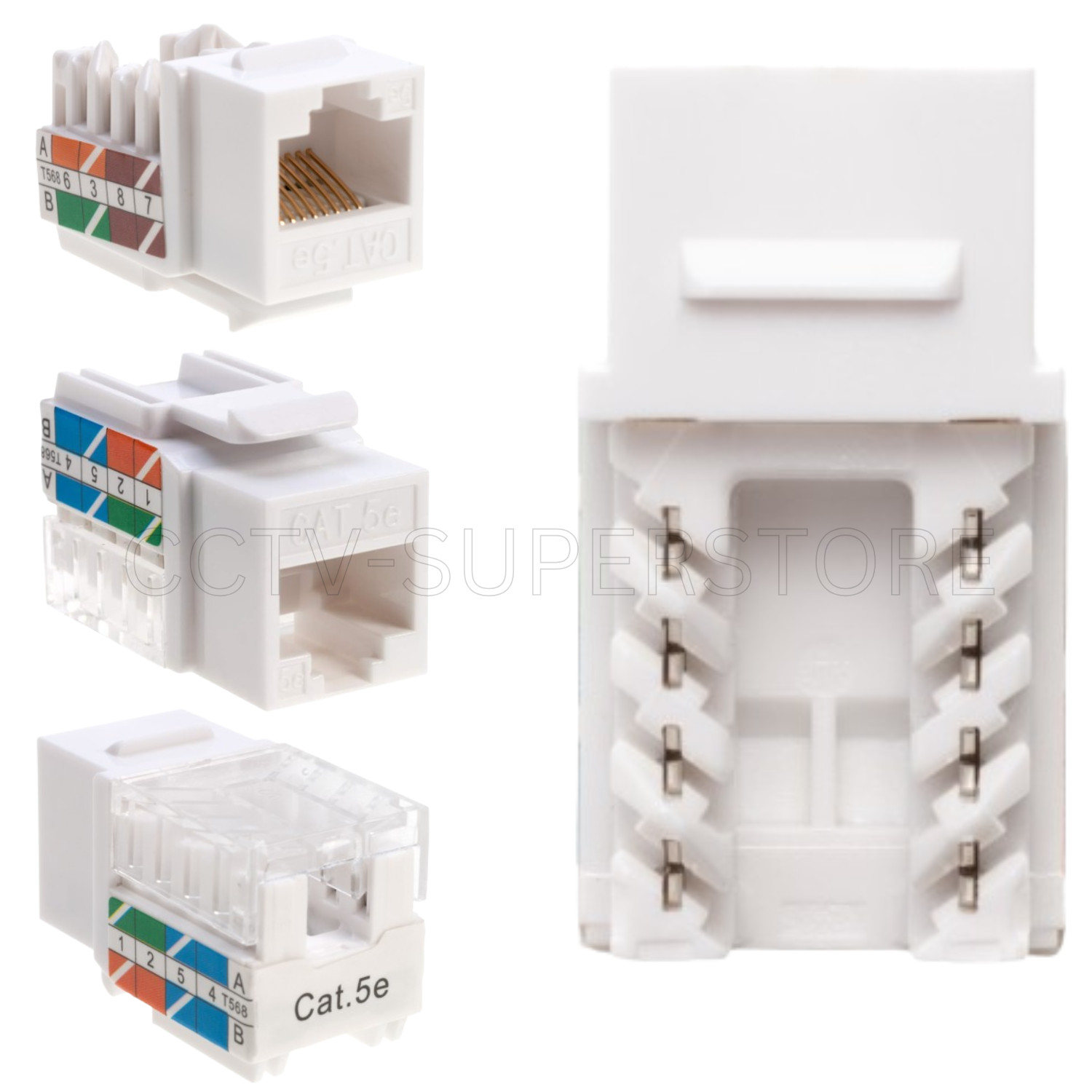White Cat5e Keystone Jack 45 Degree Angled Network RJ45 110 Punch down CAT5 Lot