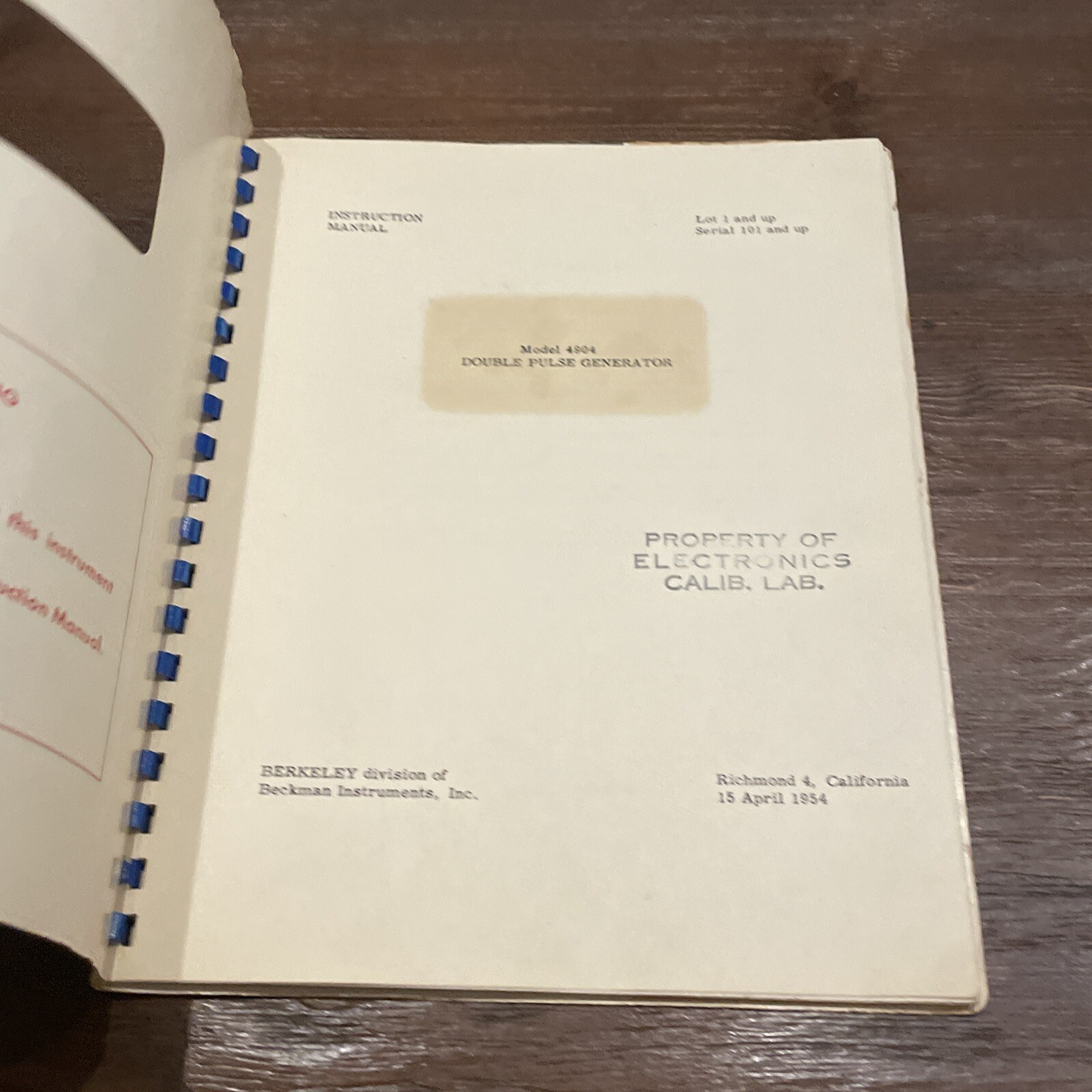 Beckman Berkeley Model 4904 Double Pulse Generator Instruction Manual