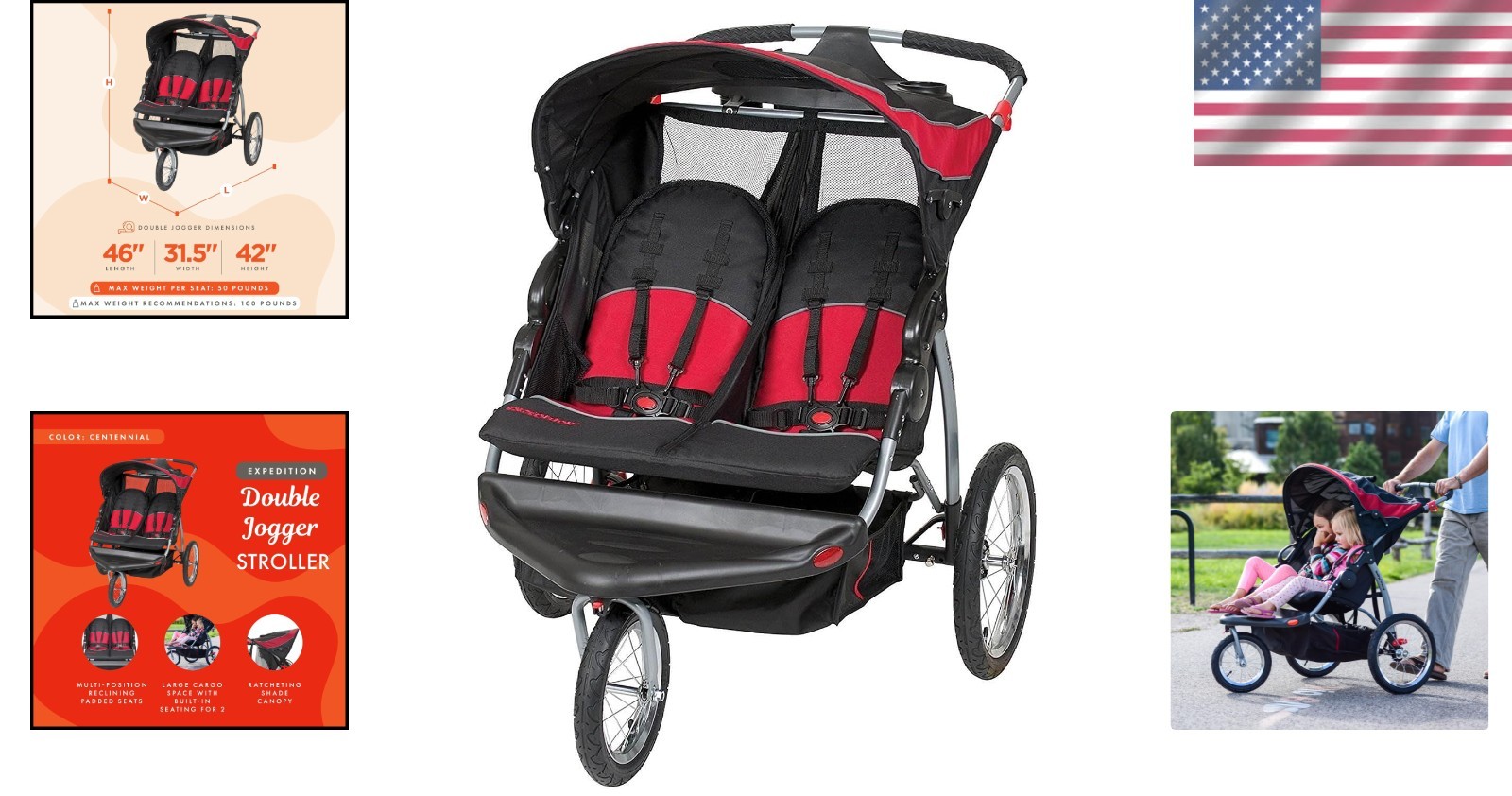 Sturdy Jogging Stroller for Two Children Lightweight with Easy Access Storage