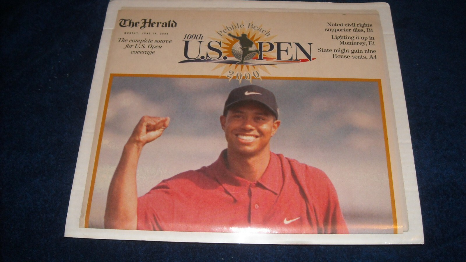 2000 US OPEN GOLF-MONTEREY HERALD-6/19/2000-100TH PEBBLE BEACH-RARE & PROGRAM!!!