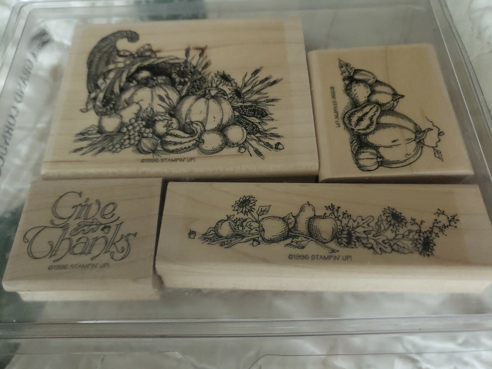 Craft Drawer Lot 4 Stampin Up Wood Mounted  Rubber Stamps GRAND CORNUCOPIA 1996