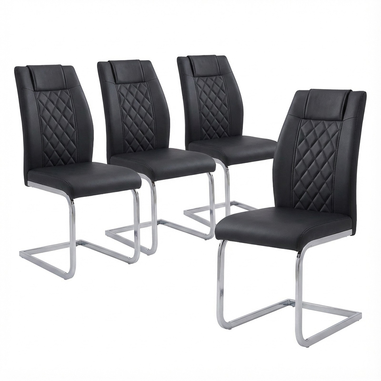 High-Back Dining Chairs Set of 4, PU Leather Modern Kitchen Chairs with Silver