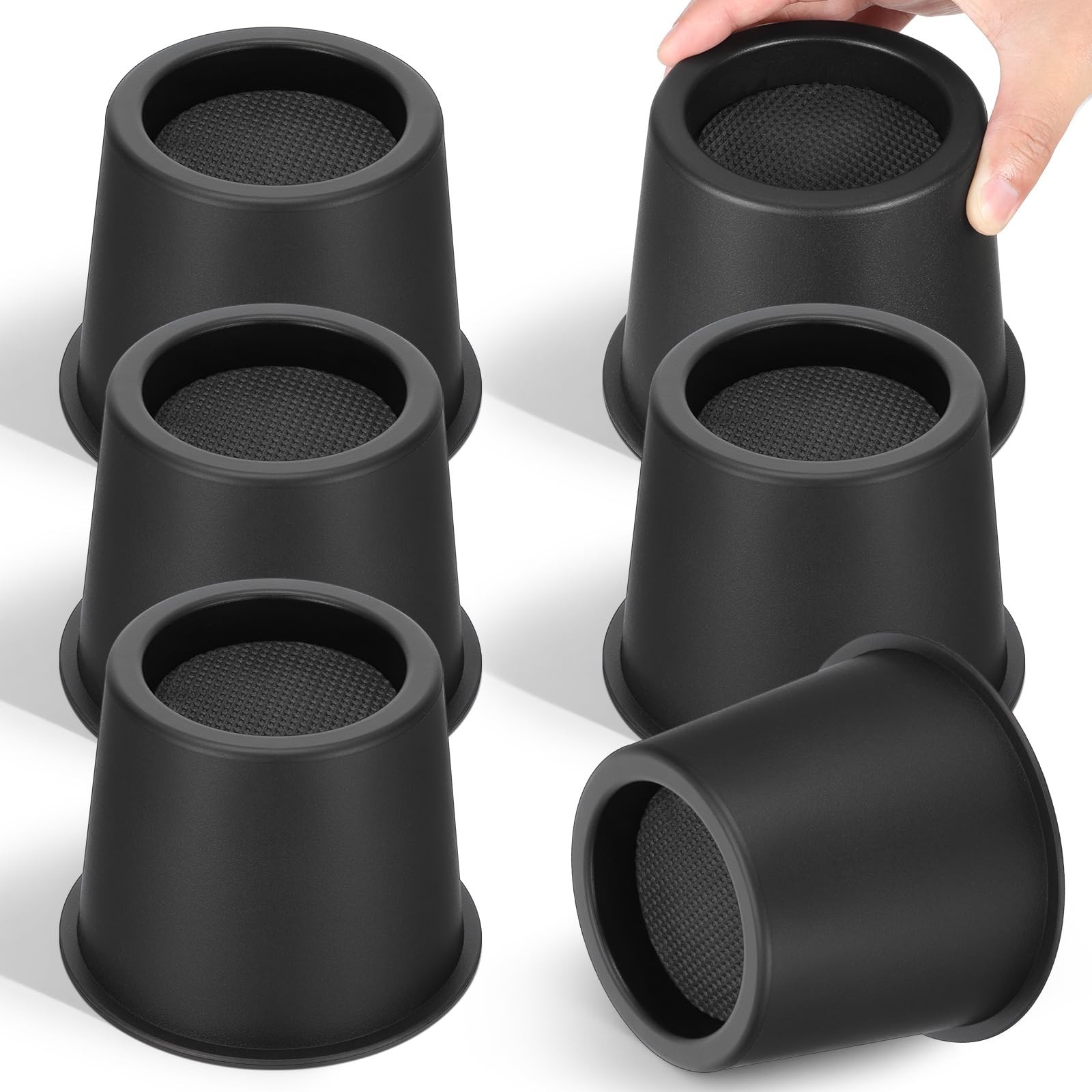 6 Pack round Bed Risers 4 Inch Heavy Duty, Black Bed Lifts Risers Support