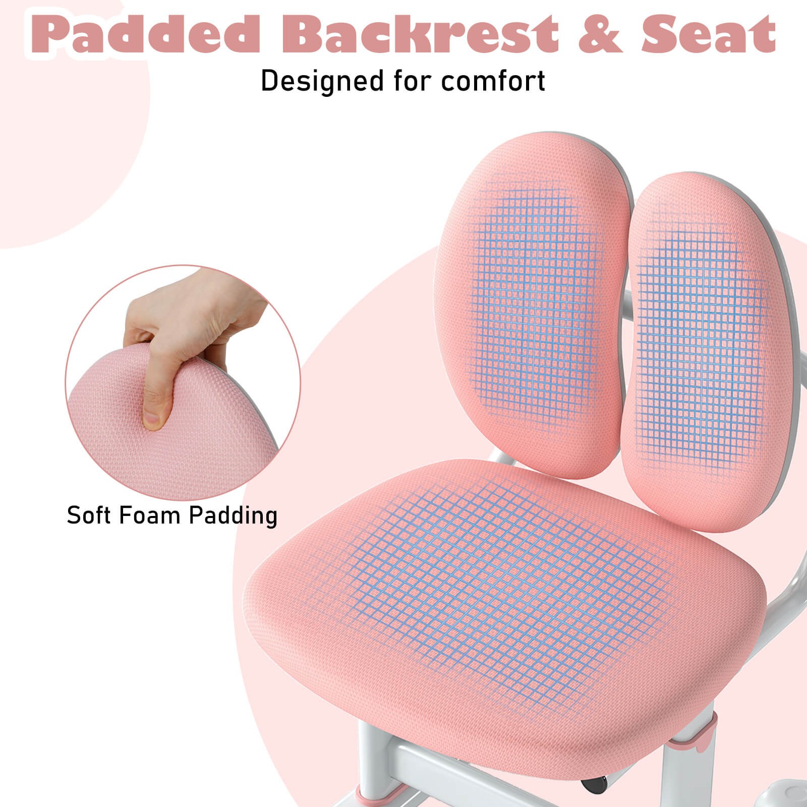 Kids Desk Chair w/Double Back Support Adjustable Height Upholstered Computer