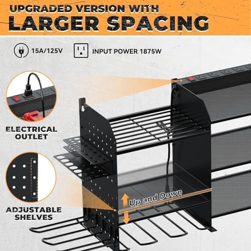 Upgrade Large Power Tool Organizer Wall Mount with Charging Station, Black