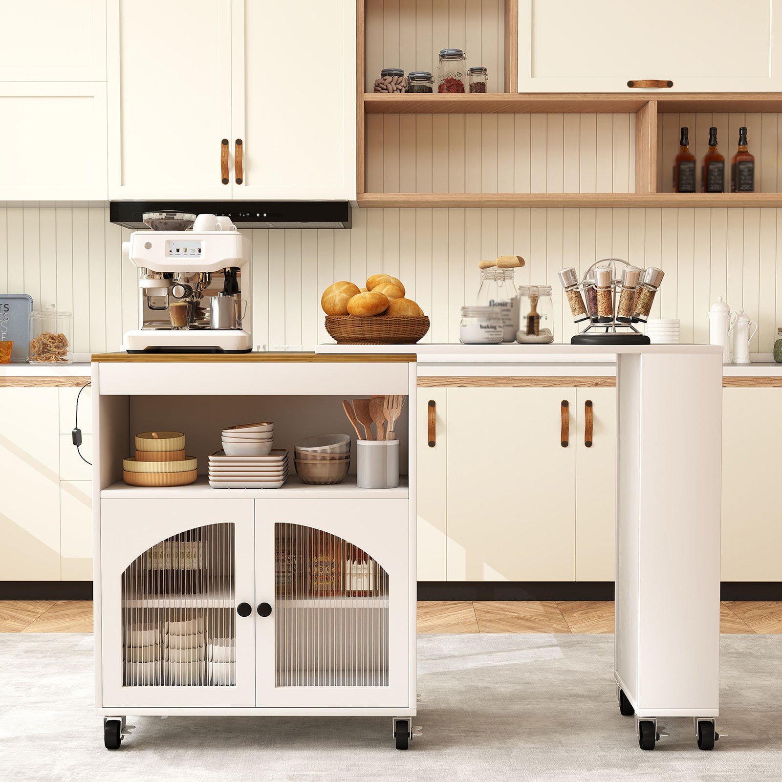 Kitchen Island On Wheels With Extended Table MDF Rolling Kitchen Storage Cabinet