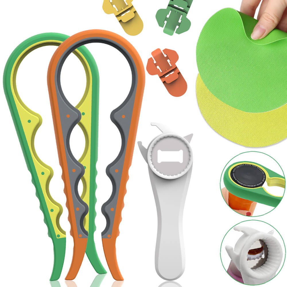 Jar Opener Set  5 in 1 Bottle Lid Opener w/Rubber Jar Gripper Pad for Weak Hands