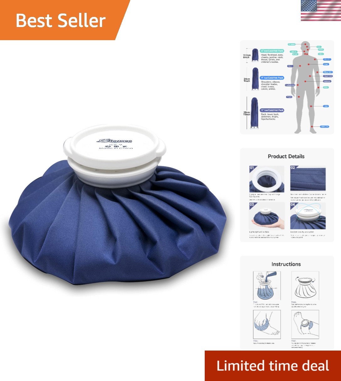 Dark Blue Flexible Ice Bag - Hot & Cold Therapy with Breathable No-Leak Design