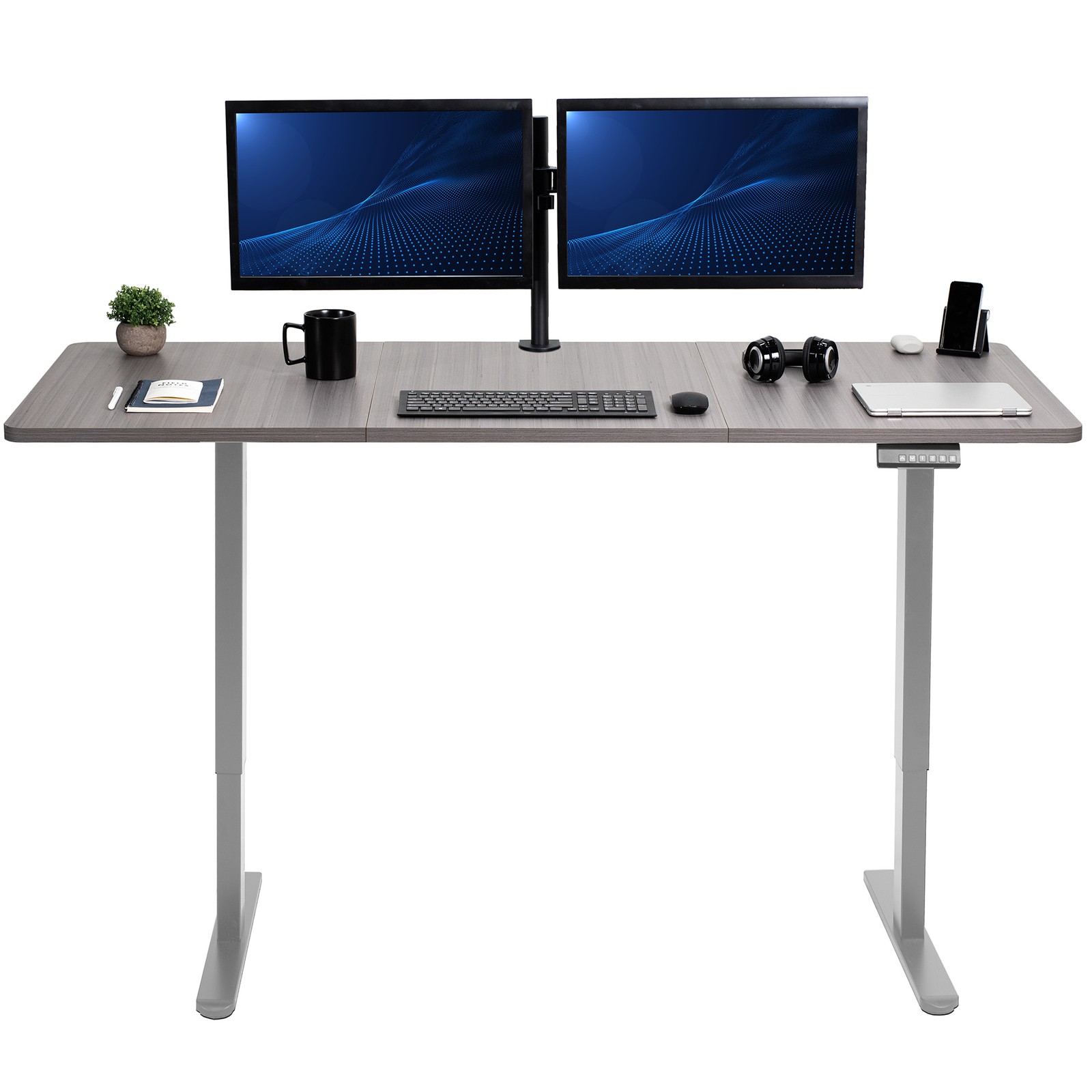VIVO Electric Dual Motor 71” x 30” Standing Desk, Dark Gray Top, Gray Frame
