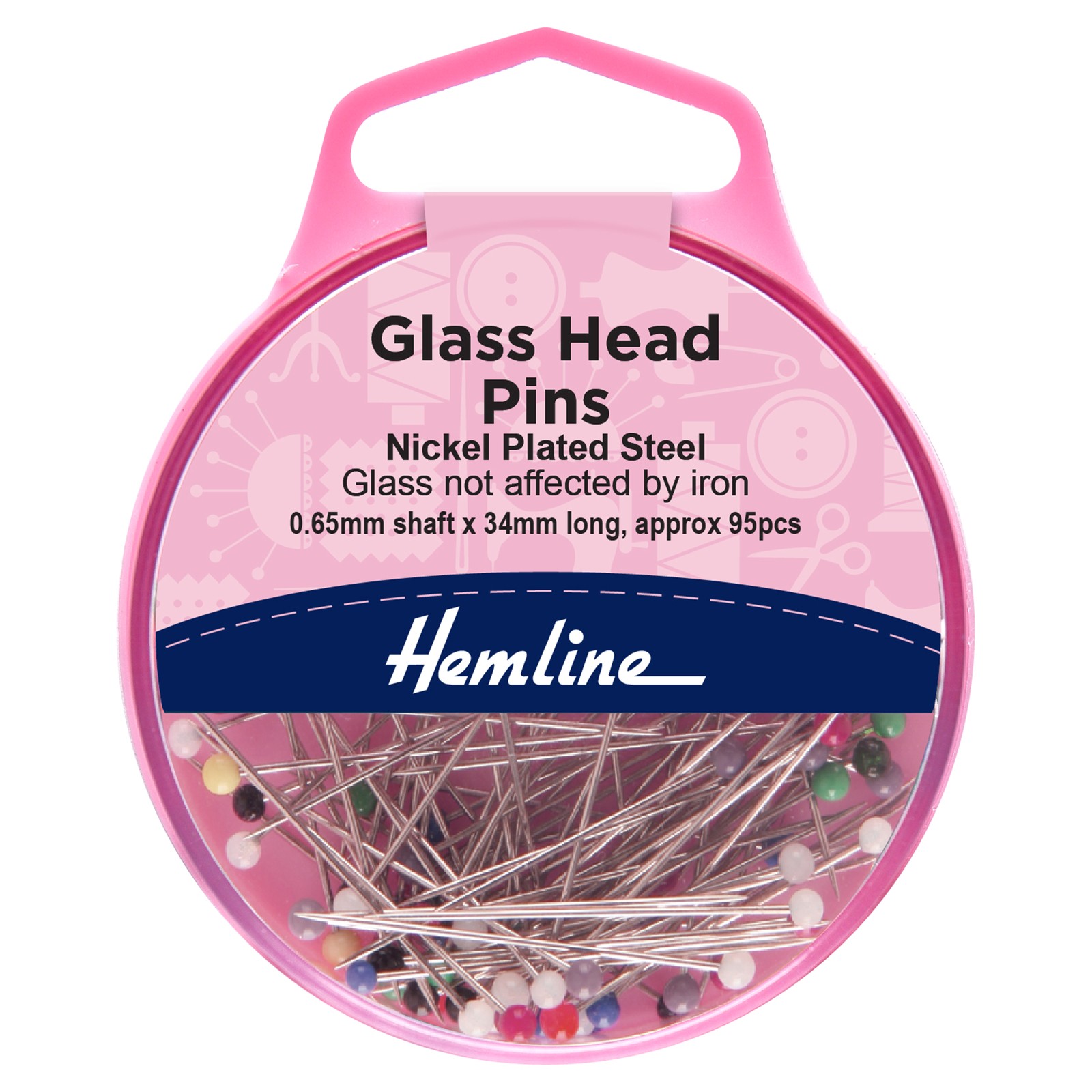 Hemline 34mm Nickel Glass Headed Pins